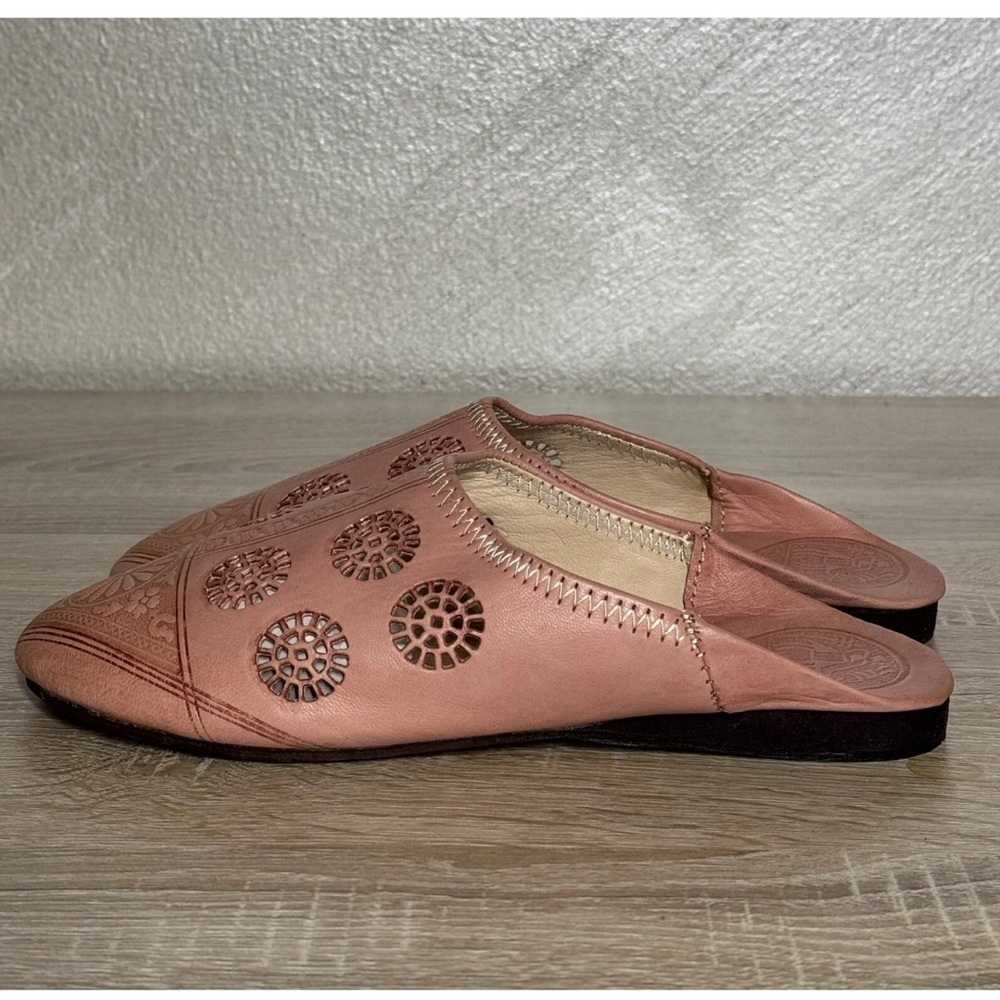 Moroccan Peach Leather Lahlou Women 8 Mules Slippers Slides Shoes - Picture 2 of 10